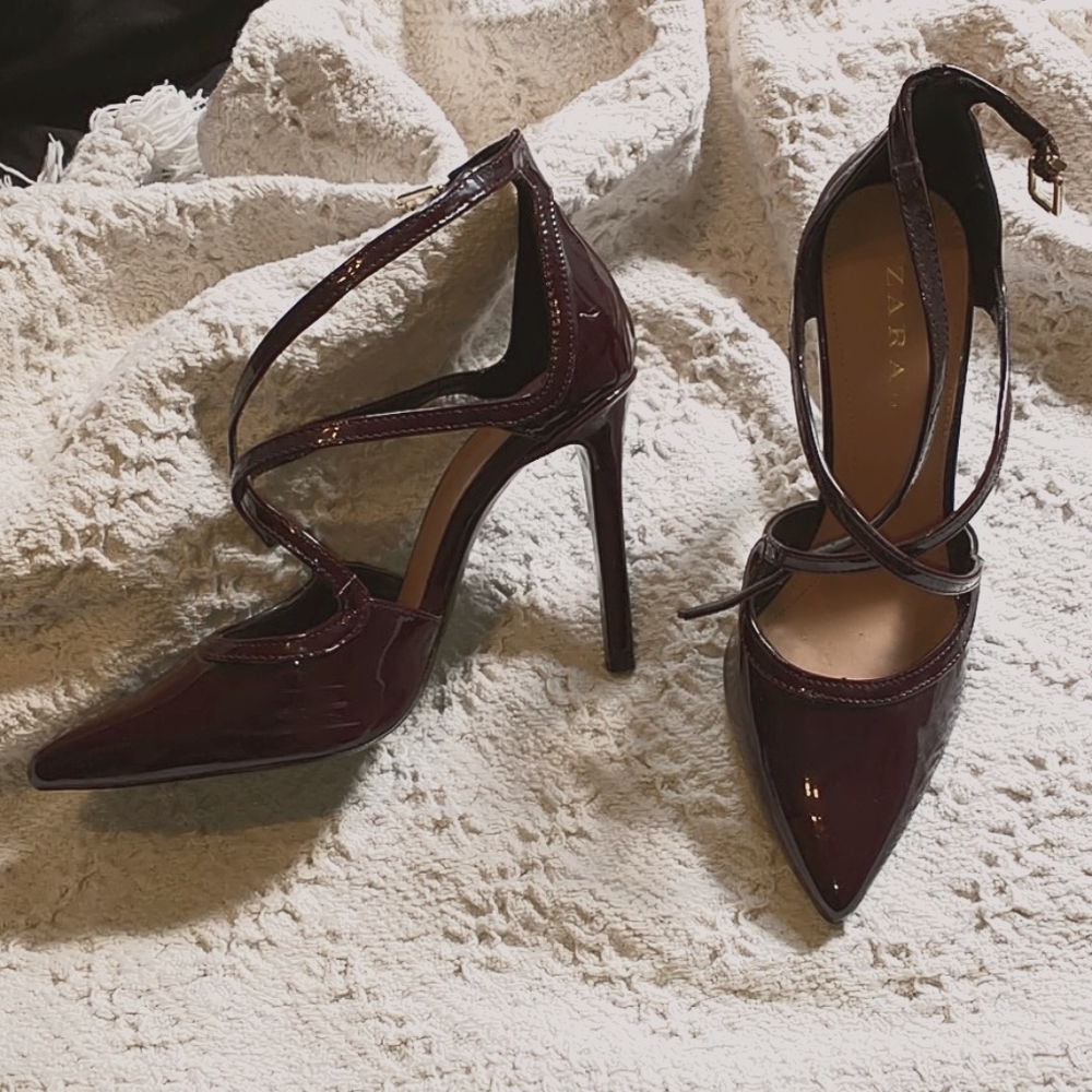 Maroon patent leather Zara heels